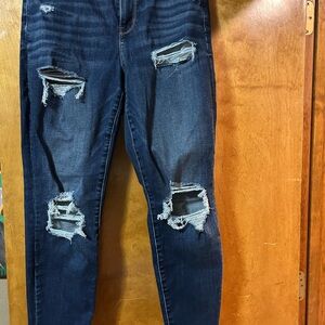 American Eagle Outfitters Dark Blue Distressed Curvy Skinny Jeans